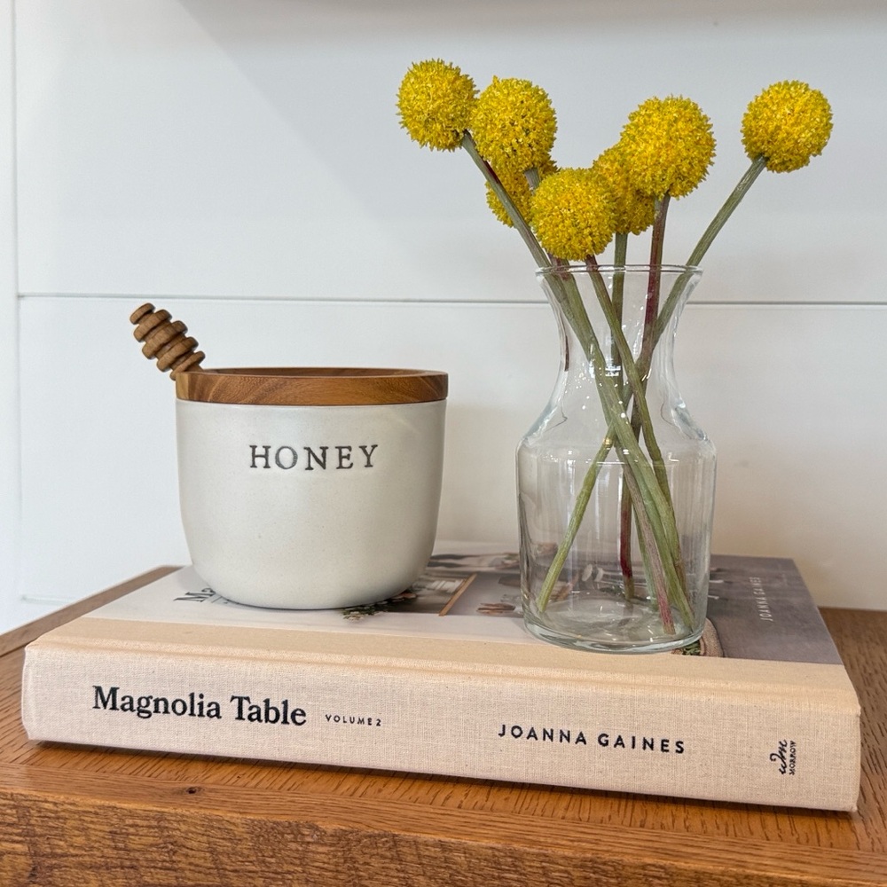 NWT Hearth & Hand Cream Honey Pot with Wooden Lid